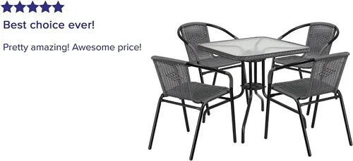 Miniatura 3 de Flash Furniture Mesa cuadrada de metal de vidrio de 28 pulgadas con borde de ratán gris y 4 sillas apilables de ratán gris Transparente/Gris