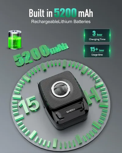 Miniatura 4 de SHIDU Amplificador de voz de pico de 50 W con micrófono inalámbrico y auricular de mano, micrófono portátil y altavoz para profesores de 5200 mAh