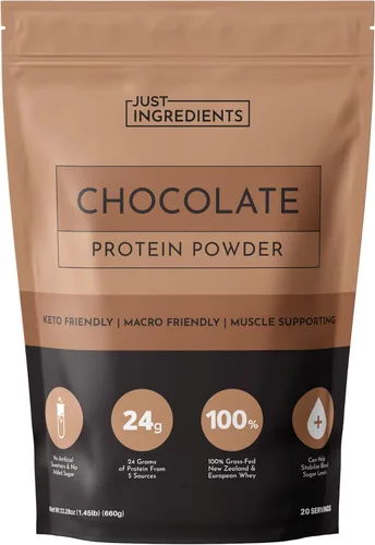 Miniatura 32 de Proteína en polvo de chocolate – Mezcla de 30 porciones con suero de leche 100% alimentado con pasto y proteínas vegetales orgánicas – rico sabor a