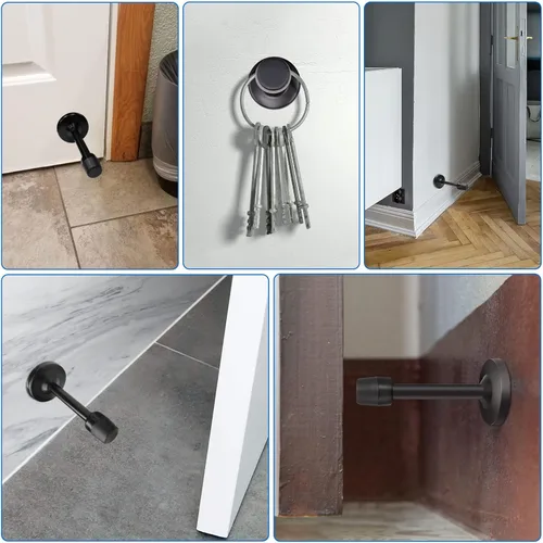 Miniatura 5 de Topes de puerta de 5 pulgadas de largo, tope de puerta negro para montaje en pared, de acero inoxidable, rígido, sin olor, punta de goma resistente