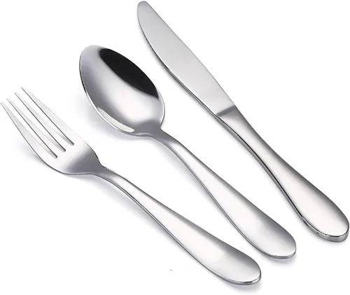 VANRA Juego de cubiertos para niños de 3 piezas de acero inoxidable 18/10 para niños, juego de cubiertos plateados, cubiertos para niños (acabado