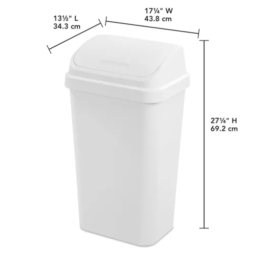 Miniatura 3 de Sterilite Paquete de 4 basureros con tapa oscilante, elegante cubo de basura de perfil cuadrado, 13 galones, color blanco, moderno contenedor
