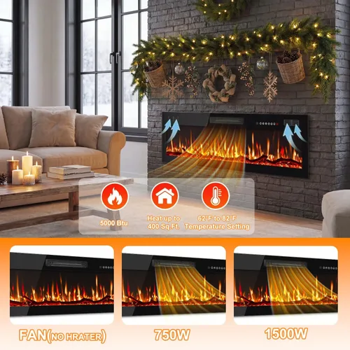 Miniatura 3 de Waleaf Chimenea eléctrica lineal delgada de 50 pulgadas con temporizador de 8 horas y diseño seguro de sobrecalentamiento, calentador eléctrico