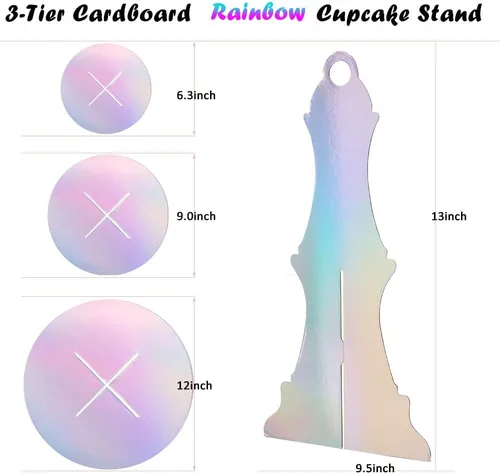 Miniatura 3 de MRPAPA Paquete de 2 soportes de cartón para cupcakes, bandeja de postre de 3 niveles, soporte de papel desechable, mini soporte para tartas