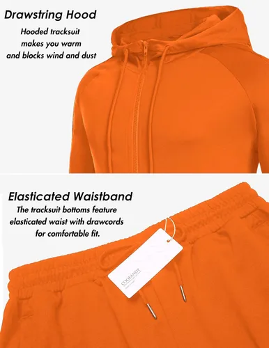 Miniatura 3 de COOFANDY Chándal para hombre con bolsillos con cremallera completa, sudadera con capucha y cremallera completa, 2 piezas, para correr, trotar