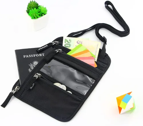 Miniatura 5 de ZOPPEN Soporte para pasaporte, cartera para el cuello, funda para pasaporte, organizador de documentos de viaje, combinación de tarjeteros