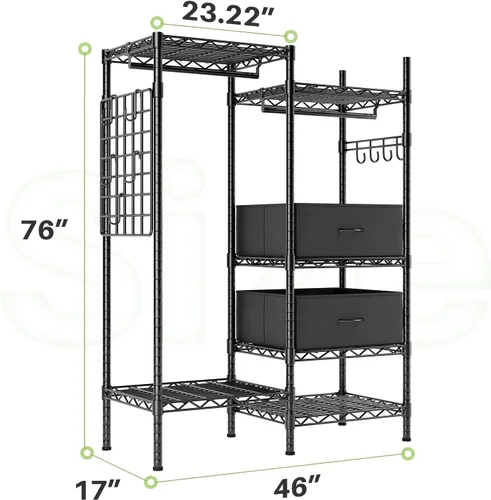 Miniatura 7 de HOKEEPER Perchero de ropa resistente para colgar ropa, cargas de 1200 libras, armarios portátiles ajustable con cajones desmontables, tablero