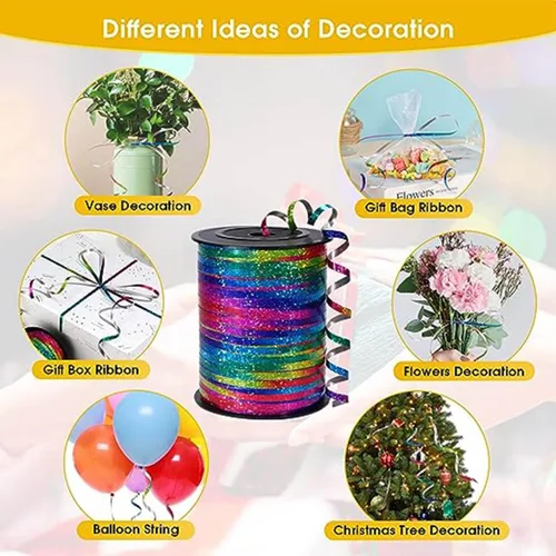 Miniatura 5 de Cinta de 500 yardas con purpurina arcoíris para globos, cinta metálica brillante para envolver regalos, cintas y lazos para regalos de Navidad, Año