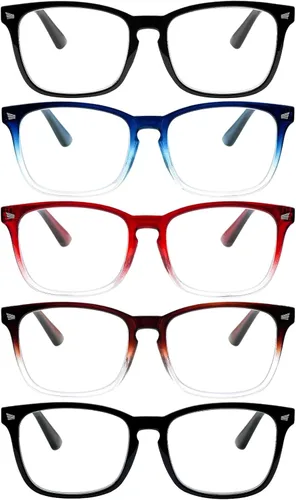 Miniatura 12 de Paquete de 5 lentes de lectura con bloqueo de luz azul, lectores de bisagra de resorte para mujeres y hombres, anteojos nerd con filtro anti rayos