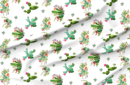 Miniatura 4 de Spoonflower Tela - Flores occidentales grandes horizontales cactus floral cactus rosa acuarela impresa en tela de gasa cuarto gordo - Costura