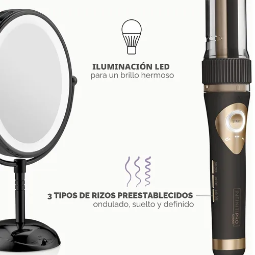 Miniatura 3 de Conair Paquete de Edición Limitada INFINITIPRO by CONAIR Curl Secret Plancha Rizadora Automática con Barril de 3/4 pulgadas - y - Espejo de Negro