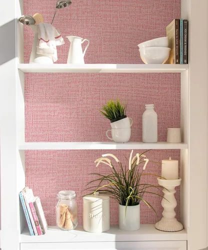 Miniatura 3 de Guvana - Papel tapiz de tela de hierba autoadhesivo, extraíble, moderno, de papel de contacto texturizado rosa, papel tapiz de lino falso engrosado