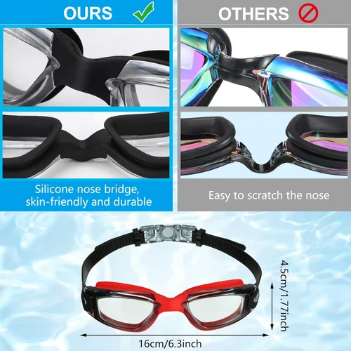 Miniatura 3 de Flutesan Paquete de 6 gafas de natación para adultos y niños, anti niebla, con tapones para los oídos, clip para la nariz, sin fugas, protección