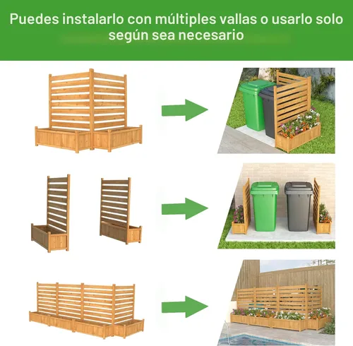 Miniatura 4 de GDLF Valla para Aire Acondicionado, Pantalla de Privacidad de Madera para Exteriores con Jardinera para Bote de Basura, Equipo de Piscina, Kit Sin