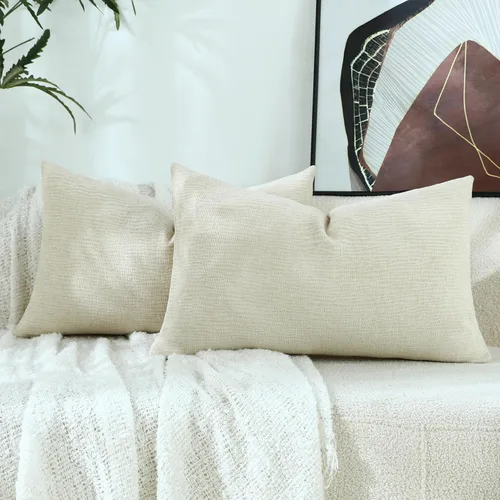 Miniatura 16 de Stellhome Blue Grey Chenille Throw Pillow Covers 16x16 Inch Set of 2, Soft Line Textured Cushion Cases, Modern Farmhouse Boho Home Decor for Couch