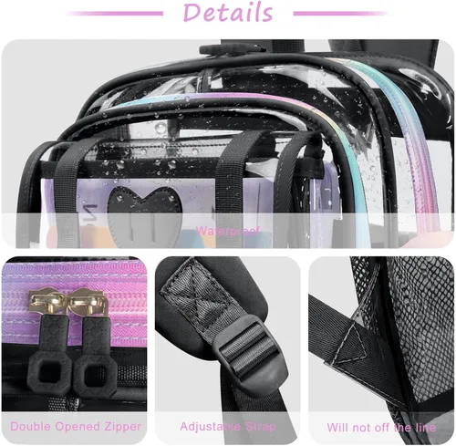 Miniatura 3 de Mochila transparente de PVC impermeable y resistente al congelamiento, de gran capacidad, elegante y duradera para viajes, Negro, Moderno