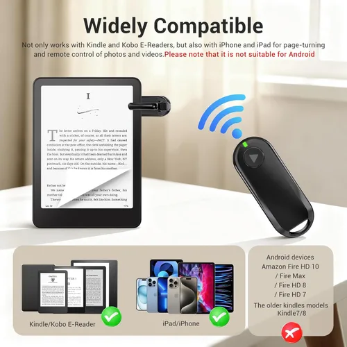Miniatura 3 de CoBak Turner remoto de página, giro de página y obturador remoto de cámara para Kobo, lectores electrónicos, iPad y iPhone, compatible con Kindle