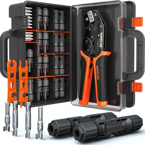 Kit de herramientas de crimpado de conector solar SOMELINE, crimpador de 14-10 AWG para cable de panel solar con 12 pares de conectores solares y