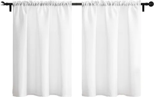 Miniatura 19 de Cortinas de baño gris de Home Queen con textura gofre para ventana de cocina pequeña, repelente al agua, bolsillo de barra, corta, 61 cm x 61 cm
