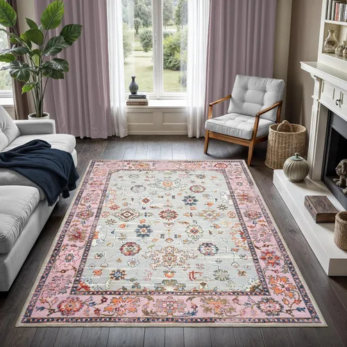 Miniatura 55 de GLN Rugs Traditional Collection - Alfombra de felpilla lavable a máquina, tradicional, antideslizante, alfombra de felpilla de pelo bajo, para sala
