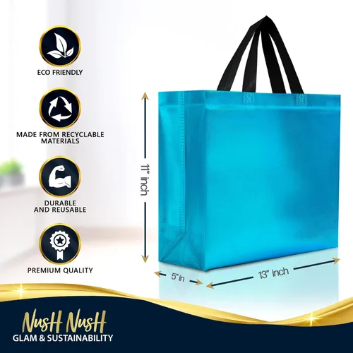 Miniatura 3 de Nush Nush Bolsas de regalo de color azul aguamarina de gran tamaño – Juego de 30 bolsas de regalo azul claro brillante con asas a granel – Bolsa
