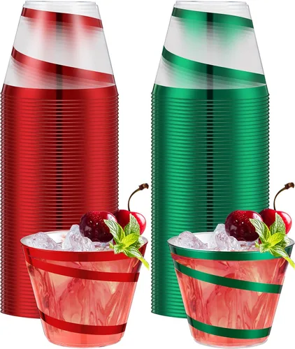 Miniatura 30 de Gejoy Tazas de plástico con borde en espiral de 9 onzas desechables, tazas de vino de plástico elegantes y transparentes, elegantes jarras de Oro
