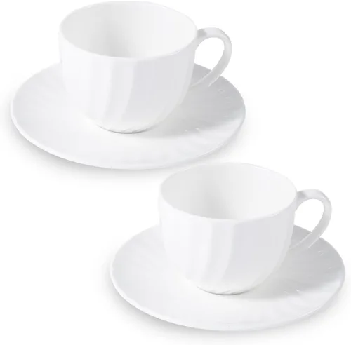 Miniatura 13 de Juego de 2 tazas y platillos de espresso de porcelana fina, juego de tazas de té blanco clásico de 5 onzas para café, capuchino, café con leche, té