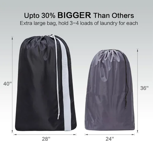 Miniatura 3 de HOMEST Bolsa de lavandería de nailon XL con correa, organizador grande de ropa sucia, fácil de colocar en una canasta o cesta de ropa, puede Negro