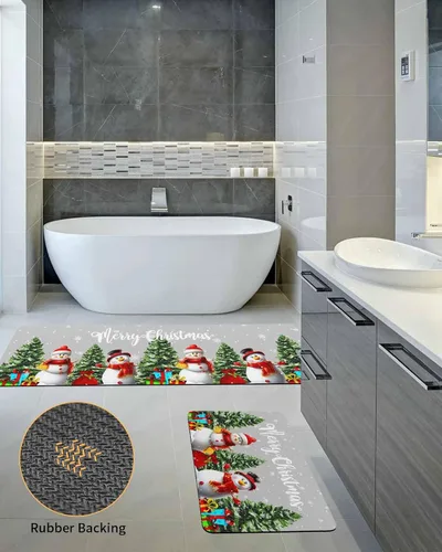 Miniatura 5 de Tapete de baño de muñeco de nieve de Navidad para bañera, antideslizante, de secado rápido y absorbente, tierra de diatomeas, fregadero de ducha