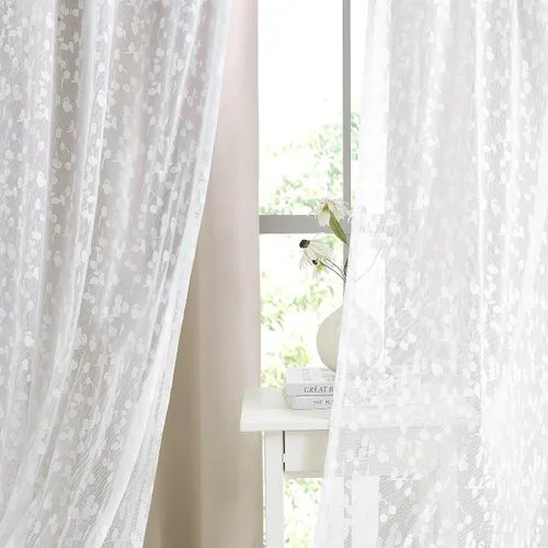 Miniatura 4 de Jubilantex Cortinas opacas completas + paneles de ventana transparentes con hojas, juego de tratamiento de ventana de doble capa estilo mezcla