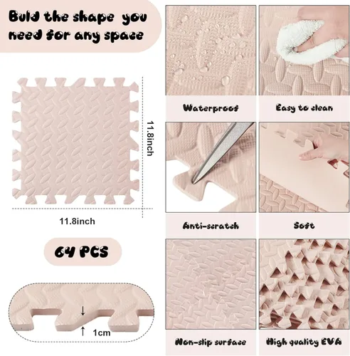 Miniatura 2 de Shihanee Alfombrillas de espuma para el suelo, tapetes de juego a granel con bordes entrelazados para gimnasio, guardería, dormitorio