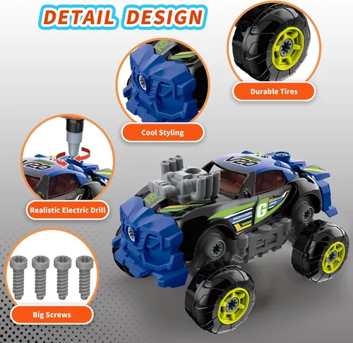Miniatura 9 de Pup Go 3 en 1 Coche de Construcción para Niños de 3 años en adelante, Coche para Desmontar con Taladro Eléctrico, Camión de Juguete de Construcción
