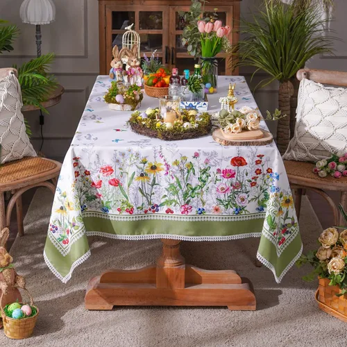 Miniatura 6 de SUTAVIA Mantel de encaje floral impermeable, rectangular, lavable, para el hogar, vacaciones, Acción de Gracias, Navidad, fiesta, comedor