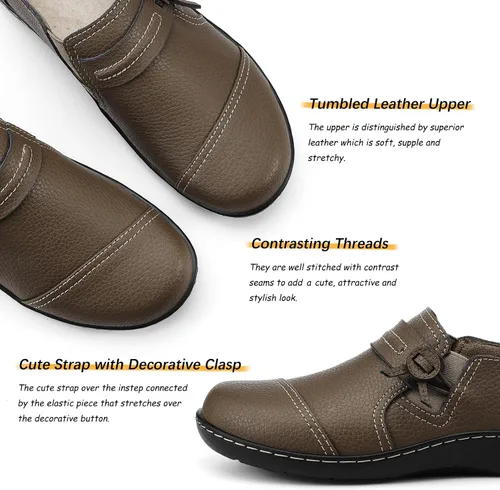 Miniatura 3 de LAZYPOP Mocasines de cuero clásicos y cómodos para mujer, bonitos zapatos de vestir informales, ligeros, para caminar, zapatos planos