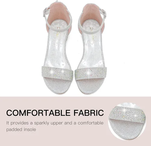 Miniatura 5 de Dufannie - Sandalias de vestir de tacón bajo para niñas pequeñas y grandes, con correa para el tobillo, punta abierta, para usar en fiestas de boda