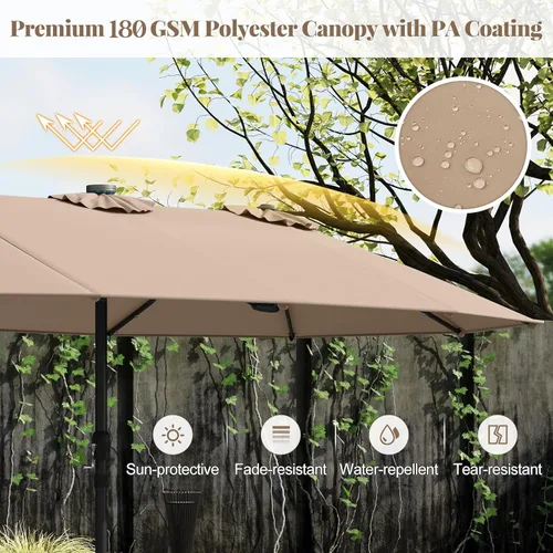 Miniatura 6 de Tangkula Sombrilla solar de doble cara de 15 pies para patio, sombrilla individual extragrande para exteriores con 48 luces LED, parte superior