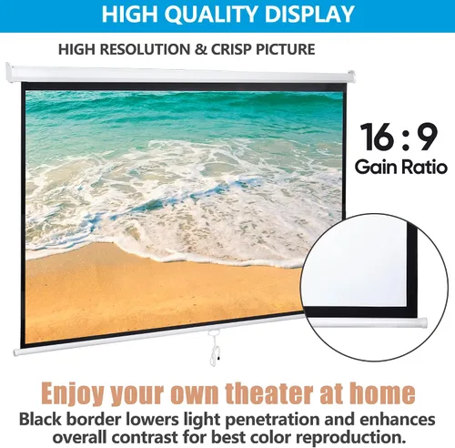 Miniatura 4 de SUPER DEAL Pantalla de Proyección HD 16:9 de 80 pulgadas, Pantalla de Proyector de Película Plegable Anti-Arrugas Portátil, Desplegable Manual