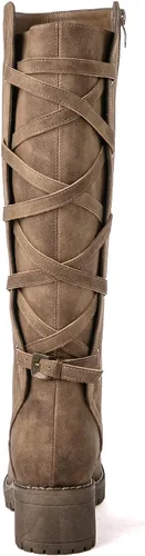 Miniatura 5 de GLOBALWIN Women's Strappy Motorcycle Knee High Boots, Wide Calf Riding Boots Back Lace Up Fall Winter Fashion Knee High Boots For Women