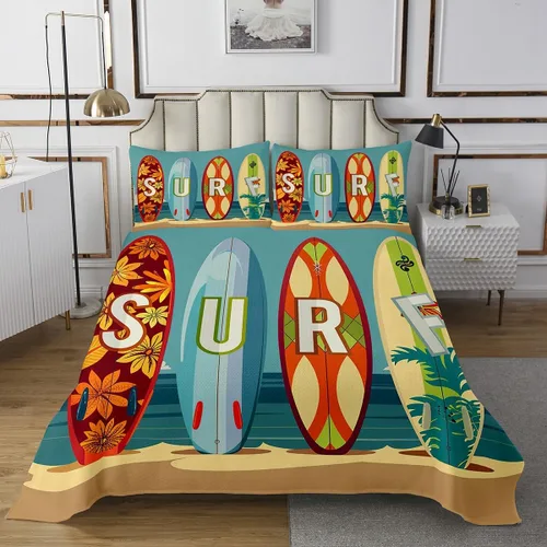 Miniatura 2 de Colorida colcha de tabla de surf, tamaño individual, juego de ropa de cama de juegos deportivos de verano, 2 piezas, para niños, adolescentes