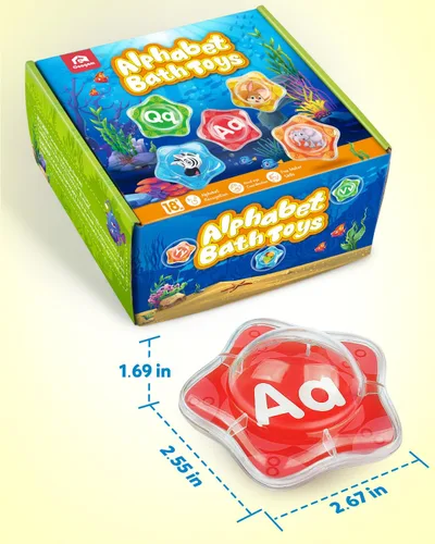 Miniatura 7 de Coogam Juguetes flotantes de baño con estrella de mar, juego de 26 letras del alfabeto para bañera, juguete educativo Montessori para piscina