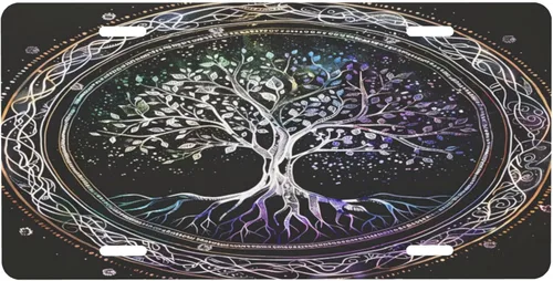 Miniatura 30 de Árbol de la vida - Placa de matrícula colorida abstracta divertida de aluminio para placas delanteras decorativas, impermeables, sin óxido, A