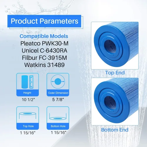 Miniatura 2 de POOLPURE Filtro de spa PLFC-6430-M sustituye a Watkins 31489, compatible con Pleatco PWK30-M, Filbur FC-3915M, P/N0969601, 71825, 73178, 73250