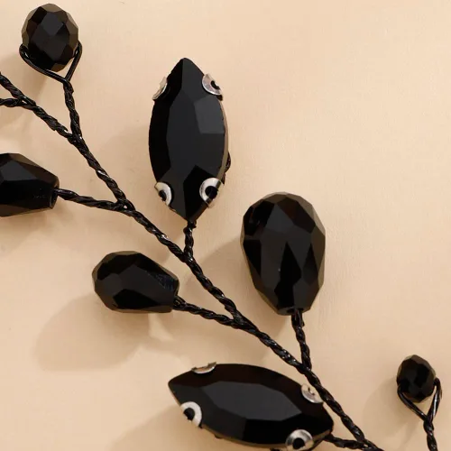 Miniatura 4 de Teyglen Diadema larga de diamantes de imitación para novias, tocados vintage para mujeres, fiestas, bailes, cumpleaños (negro)