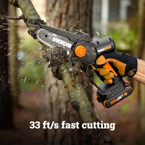 Miniatura 3 de Worx Sierra de poda inalámbrica de 20 V, de 5 pulgadas, sin escobillas, sin escobillas, motosierra eléctrica ligera de 33 pies/s, motosierra