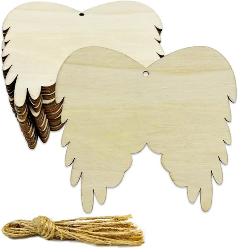30 piezas de alas de ángel sin terminar de madera, manualidades, recortes, alas de ángel de madera, adornos colgantes con agujero, cuerdas de
