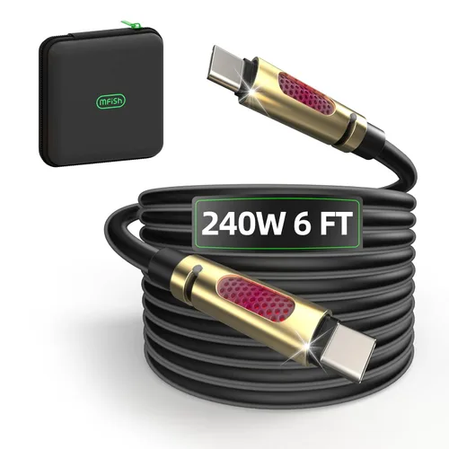 Miniatura 19 de MFish Cable de carga rápida 4 en 1, 6.6 pies 240 W PD 3.1 USB-A/USB-C a USB-C e Lightning, cable de carga múltiple de silicona con funda, compatible