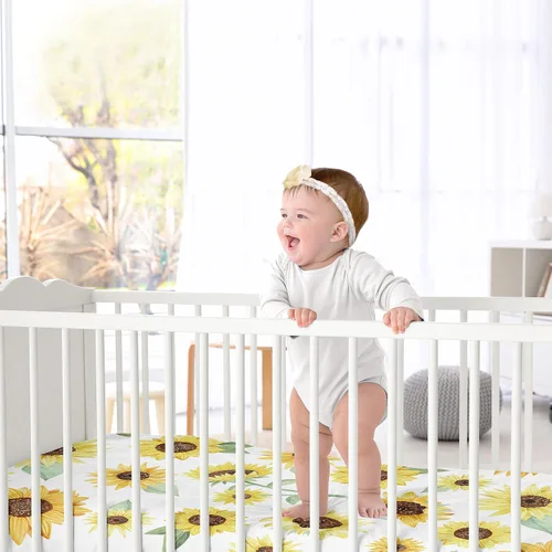 Miniatura 2 de Sweet Jojo Designs Sábanas ajustables para cuna (girasol floral bohemio) para niñas, guardería, habitación de niños pequeños, tamaño estándar
