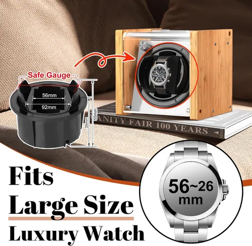 Miniatura 2 de Watch Winder Smith Bobinadora de reloj automática individual de bambú - 4 modos de rotación, motor silencioso