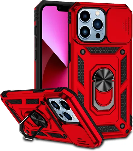 Miniatura 13 de Funda compatible con iPhone 13 de 6.1 pulgadas, funda magnética con funda para cámara y soporte, grado militar, a prueba de golpes, material de PC