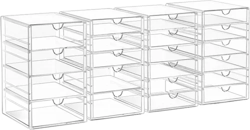 AMALEKO Organizadores de Cajones de Acrílico - Juego de 4 Organizadores de 21 Cajones - Cajones de Almacenamiento Transparentes para Artículos de